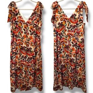 Maia Multi Floral Tie Strap Midi Dress Romantic Cottage Spring Easter Women's 10